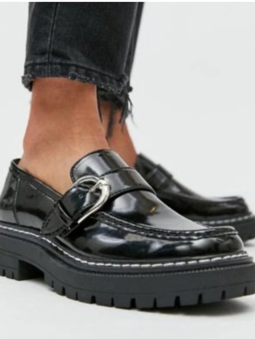 Circus by Sam Edelman Black Patent Lug Sole Loafers with Buckle
